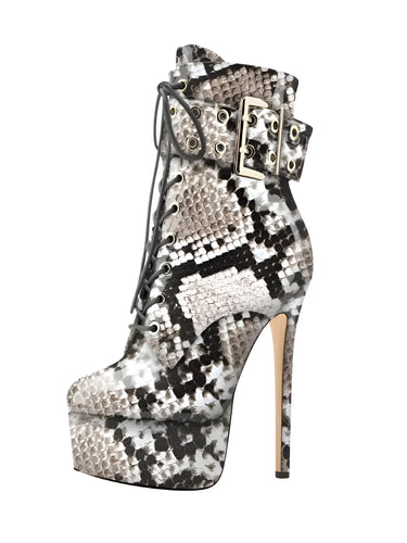 Sexy Stiletto Heel Ankle Boots Platform Front Lace-Up Stiletto Ankle Boots with Buckle Strap Stylish Stage Catwalk Shoes for Women, Drestiny, Ankle Boots, High Heels, Boots, Stilettos, 6.5, 7, 7.5, 8, 9, 9.5, 10, 10.5, 11, 11.5, 12, 13, United States, USA, Canada, Australia, New Zealand, United Kingdom, UK, Leopard Print, Blue, Red, Black, Wine Red, Beige, Hearts, Snake Print, High heel ankle boots, Lace up stiletto boots, Heeled boots, shopdrestiny.com